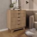 Ver imagem 1 de Cômoda para Quarto 5 Gavetas MDF Alice Marrom/Louro Freijó