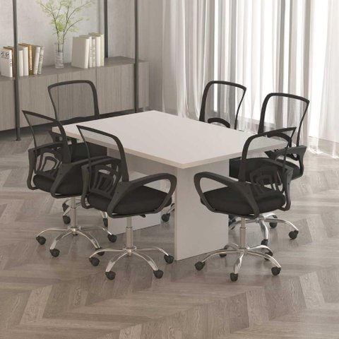 Mesa Reunião Escritório P/ 6 Lugares 136cm X 90cm Pés Painel Cor:branco