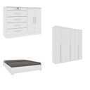 Ver imagem 1 de Quarto Casal Completo Guarda-Roupa Milano, Cama Mônaco e Cômoda Istambul Espresso Móveis Branco/Neve