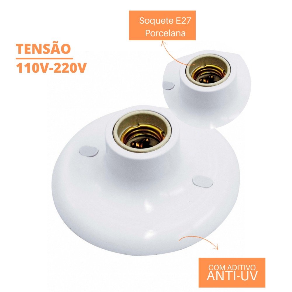 Kit 5 Plafonier Plafon Soquete Porcelana E27 Branco Bivolt - 5