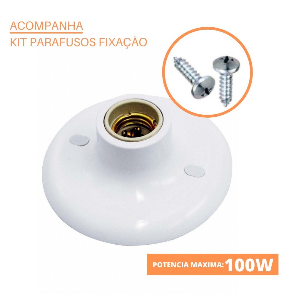Kit 5 Plafonier Plafon Soquete Porcelana E27 Branco Bivolt - 3