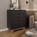 Ver imagem 1 de Cômoda para Quarto 5 Gavetas MDF Alice Yescasa Preto/Louro Freijó