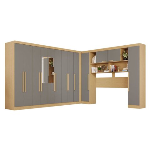 Guarda-Roupa Casal Modulado Portofino 13 Portas 4 Gavetas com Espelho Jequitibá/Granizo - Pnr Móveis