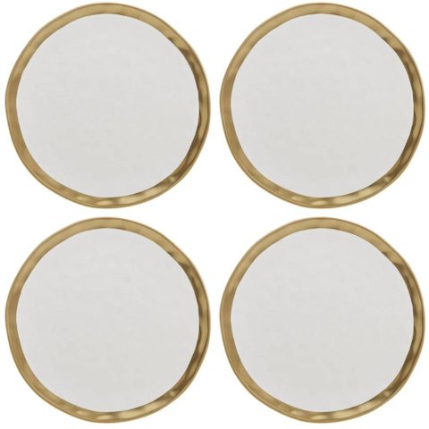 Jogo 4 Pratos Sobremesa 21cm Porcelana Branco Dourado Dubai Wolff Pratinho Louça Mesa Posta
