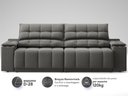 Ver imagem 5 de Sofá com Porta Copos Carregador Usb Ret Rec Samurai 2,50m Velosuede Cinza - Netsofas
