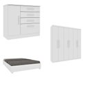 Ver imagem 1 de Quarto Casal Completo Guarda-Roupa Lima, Cama Mônaco e Cômoda Chicago Espresso Móveis Branco/Neve