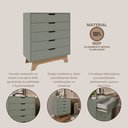 Ver imagem 6 de Cômoda Alice 5 Gavetas em 100% MDF 95x81x40 cm Yescasa Verde/Louro Freijó
