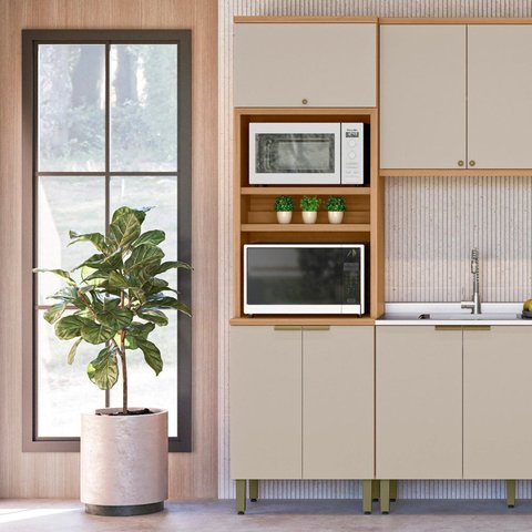 Torre Quente para Cozinha 65cm Selene Marrom/Jequitibá/Off White Fosco