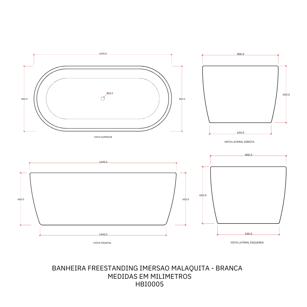 Banheira Freestanding Imersão Acrílico 169 Cm Malaquita Pingoo.casa - Branco - 9