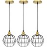 3 Pendentes Aramado Globo Preto Luminária Lustre Industrial Teto Vintage Dourado Agp Ilumini - 1