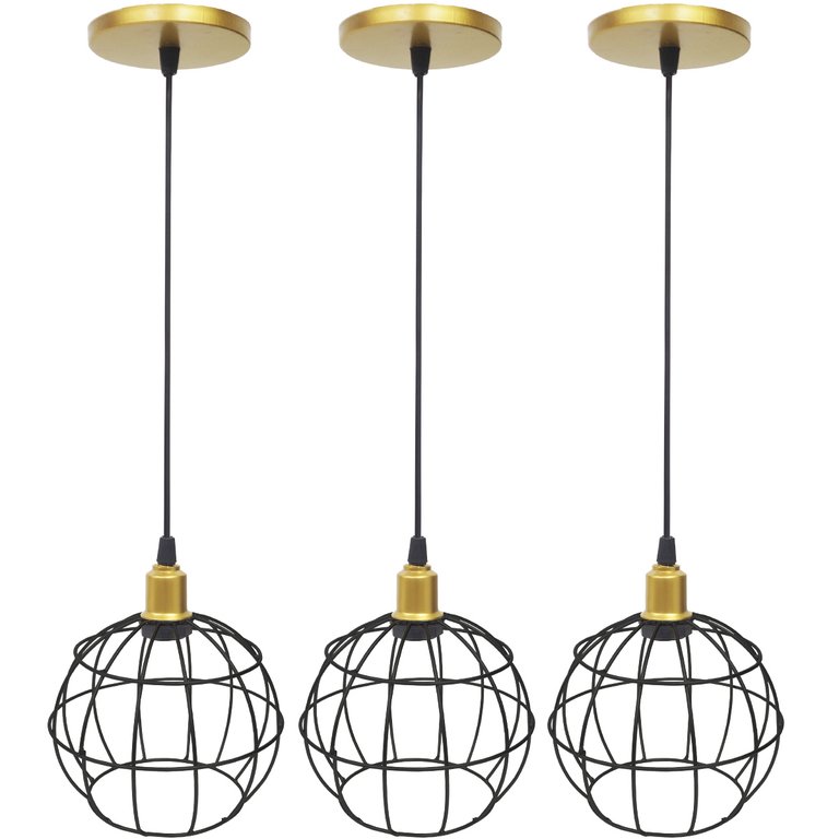 3 Pendentes Aramado Globo Preto Luminária Lustre Industrial Teto Vintage Dourado Agp Ilumini 3 Pendentes Aramado Globo Preto Luminária Lustre Industrial Teto Vintage Dourado Agp Ilumini