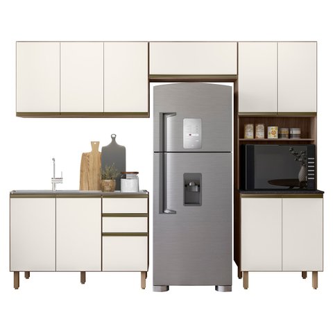 Armário de Cozinha 4 Peças com Pia 120cm Lita N03 Carvalho/off - Mpozenato