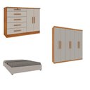 Ver imagem 1 de Quarto Casal Completo Guarda-Roupa Lima, Cama Mônaco e Cômoda Istambul Espresso Móveis Bege/Cinamomo/Off White