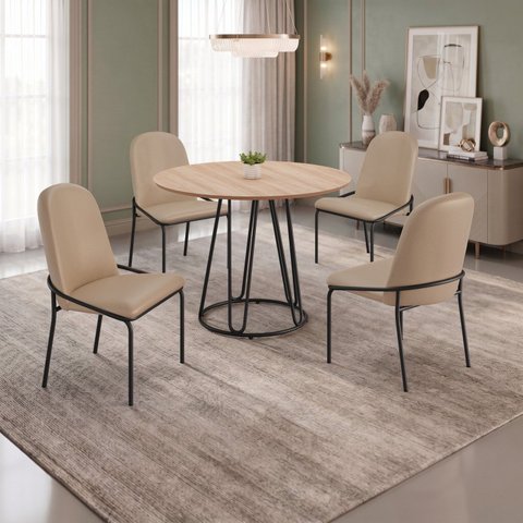 Conjunto para Sala de Jantar Mesa Ômega Tampo Redondo 90x90 com 4 Cadeiras Rubi