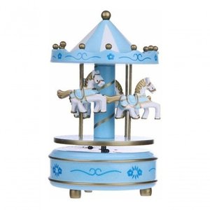 Carrossel Musical Caixa de Música Cavalinhos Bebê Infantil Azul