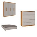 Ver imagem 1 de Quarto Casal Completo Guarda-Roupa Lima, Cama Mônaco e Cômoda Premium Espresso Móveis Bege/Cinamomo/Off White
