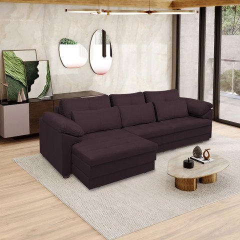 Sofá Retrátil Elétrico Sala de Estar Nolan Bipartido 257cm Conforto Premium em Couro Borgonha G58 - 