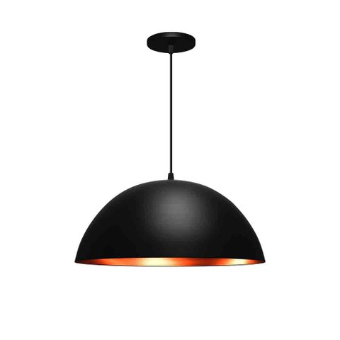 Pendente Alumínio Meia Lua Preto e Cobre 30 Cm Diâmetro