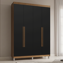 Ver imagem 1 de Guarda-Roupa Solteiro com Pés 4 Portas Batentes Rustic/Preto/Rustic Saturno Madesa