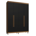 Ver imagem 3 de Guarda-Roupa Solteiro com Pés 4 Portas Batentes Rustic/Preto/Rustic Saturno Madesa