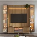 Ver imagem 1 de Rack com Painel para TV até 85" 2 Cristaleiras Vidro Reflecta e LED Neon Float 254cm – Carvalho C
