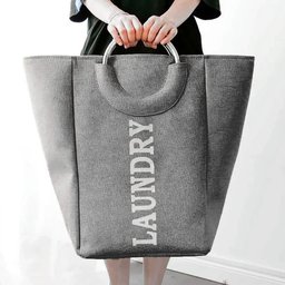 Cesto Organizador Bolsa Dobrável com Alça Cinza - 5