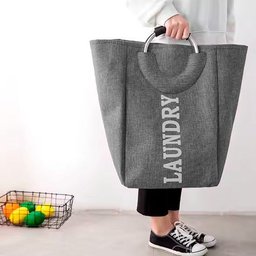 Cesto Organizador Bolsa Dobrável com Alça Cinza - 4