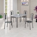Ver imagem 1 de Conjunto de Mesa Tubular 120cm x 75cm Tampo Granito Ocre com 4 Cadeiras Lívia Prata/Preto