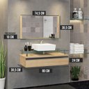 Ver imagem 3 de Conjunto Gabinete Banheiro Ametista 80cm com Tampo de Vidro:freijo/freijo/branco/um Furo