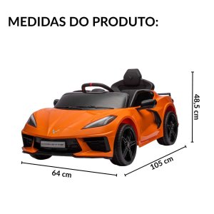 Mini Carro Elétrico 12v Corvette Stingray C8 Controle Remoto Infantil Laranja Importway Bw431lr