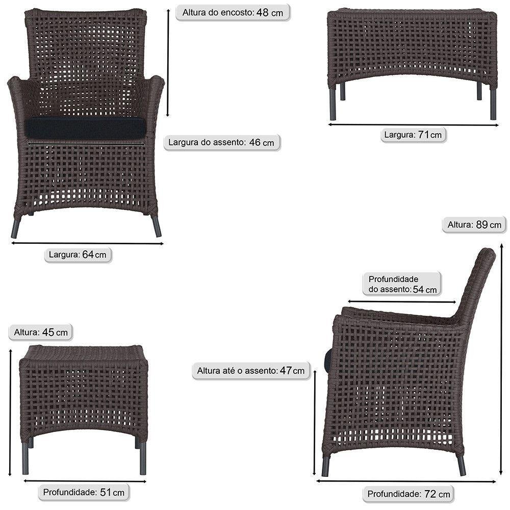 4 Poltronas e 1 Mesa Igapó Alumínio Preta Corda Náutica E12 Marrom - 6