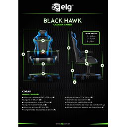 Cadeira Gamer Ergonômica Blackhawk, Elg, Ch05bkbl, Inclinação até 180º e 140kg, Preto e Azul - 7