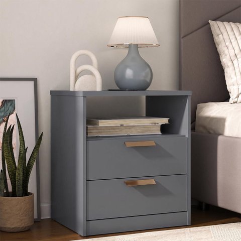 Mesa de Cabeceira Divino em MDF 56,7x65cm 2 Gavetas Cinza 1156