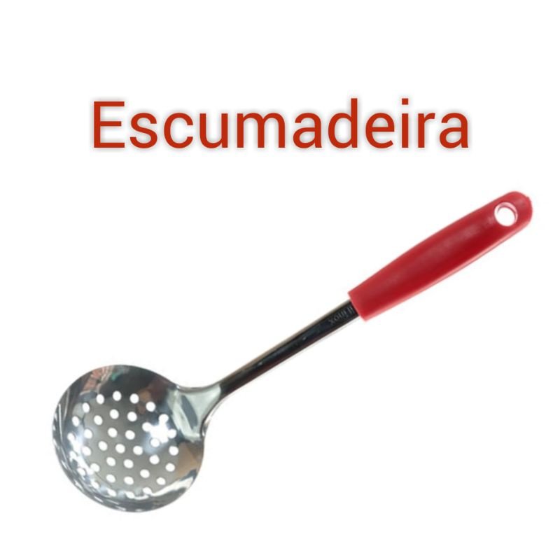 kit Jogo de Utensílios Domésticos Para Cozinha Inox com Cabo 5 Peças Vermelho - 4