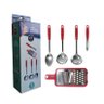 kit Jogo de Utensílios Domésticos Para Cozinha Inox com Cabo 5 Peças Vermelho - 1