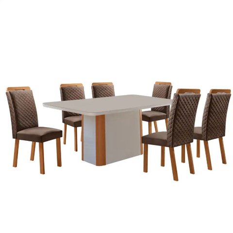 Mesa de Jantar Isadora 180cm Tampo MDF Vidro Canto Copo com 6 Cadeiras Lorena