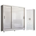 Ver imagem 1 de Guarda Roupa Casal Itália 3 Portas com Espelho e Pés e Armário Multiuso Fit com Pés Branco Brilho -
