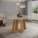 Ver imagem 1 de Mesa Lins para 6 Lugares Tampo de 140cm Redonda com Vidro Bege/Nature/Off White