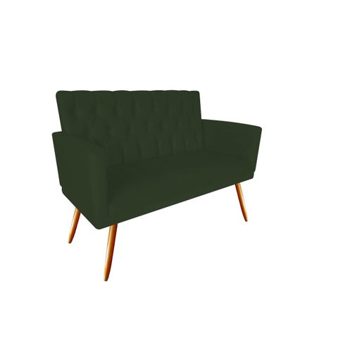 Namoradeira Decorativa Nina Capitonê Suede Verde 2 Lugares Pés Madeira Ms Decor