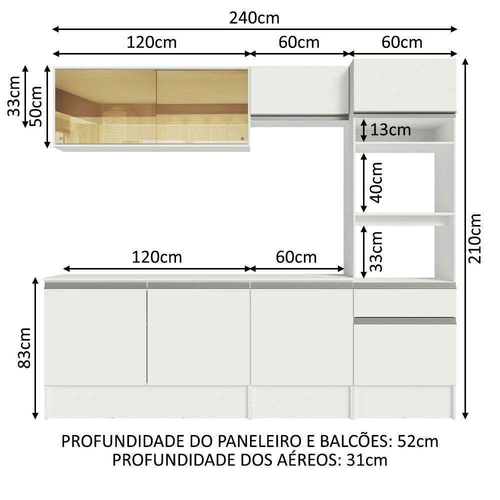 Armário de Cozinha Completa 240cm Branco Diamante Madesa 06 - 4