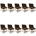 Ver imagem 1 de Kit 10 Cadeiras Estofadas para Sala de Jantar Pés Palito Lia Suede Marrom - Ibiza