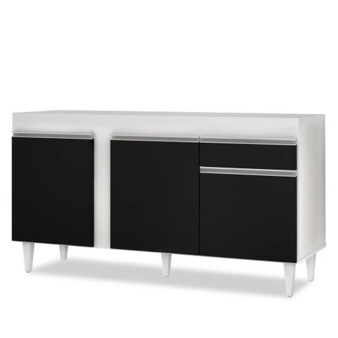 Balcão Gabinete para Pia 150cm sem Tampo 3 Portas 1 Gaveta Dakota Branco/preto - Lumil