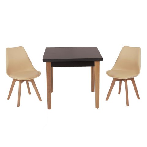 Conjunto Mesa de Jantar Juliette Preta 80cm com 2 Cadeiras Leda - Nude