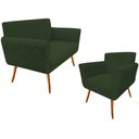 Ver imagem 1 de Kit Namoradeira + 1 Poltrona Decorativa Sabrina Suede Verde Pés Madeira Ms Decor