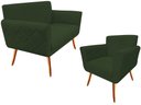 Ver imagem 1 de Kit Namoradeira + 1 Poltrona Decorativa Sabrina Suede Verde Pés Madeira Ms Decor