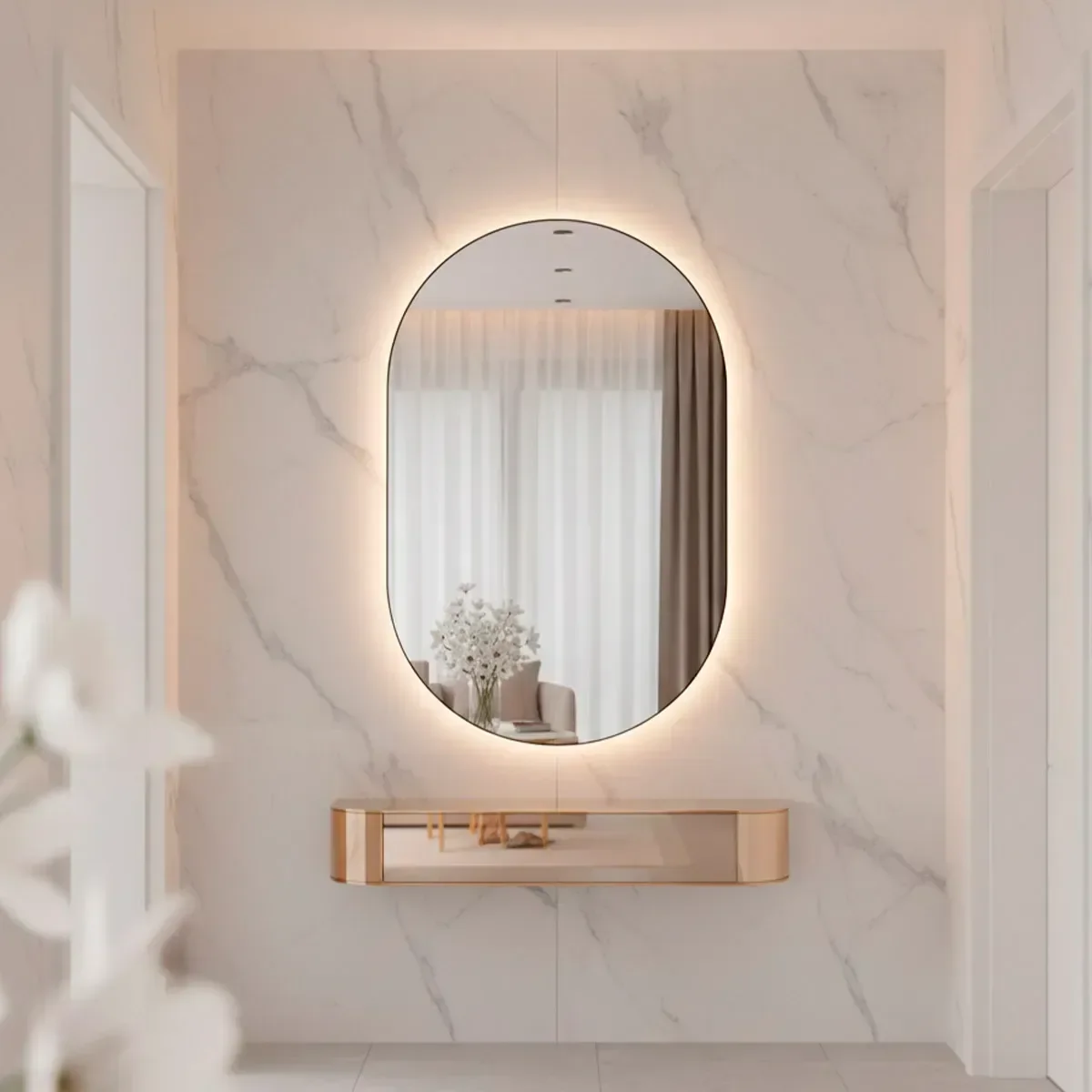 Ver imagem 1 de Espelho Orgânico com Led Frio 40x50cm Grande Decorativo Quarto Sala Banheiro Lançamento