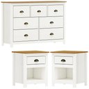 Ver imagem 1 de Comoda 7 Gav e 02 Mesas de Cabeceira Madeira Maciça Branco Freijo Milani Store