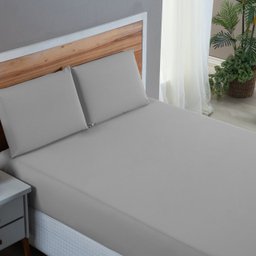 Kit Roupa de Cama Casal Percal 200 Fios 100% Algodão com Elástico e Fronhas 3 Peças:cinza - 1