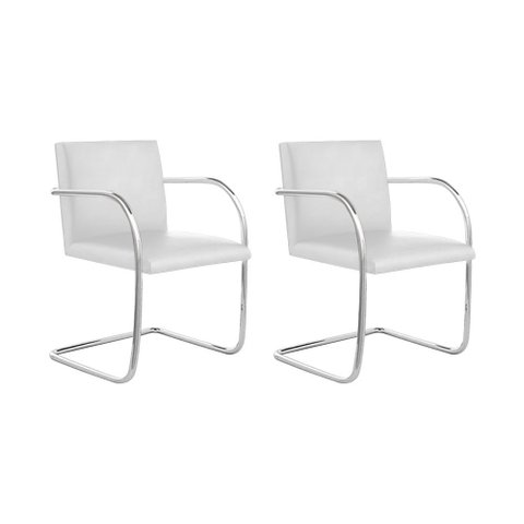 Kit 2 Cadeiras Brno para Escritório Couro Sintético Branco Tubular Cromada