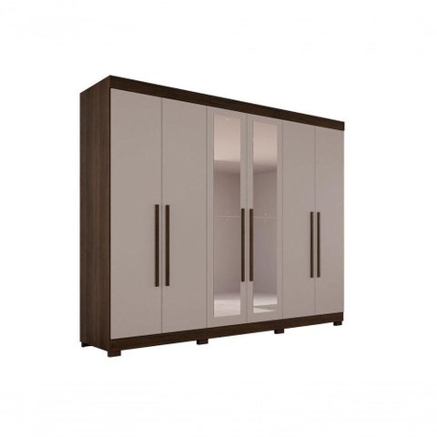 Guarda-roupa Casal 6 Portas 6 Gavetas com Espelho Órion Premium Salleto Savana/off White
